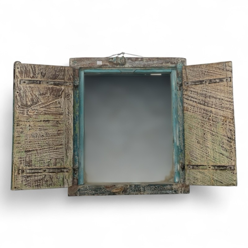 Antique Indian Window Frame Mirror with Distressed Patina