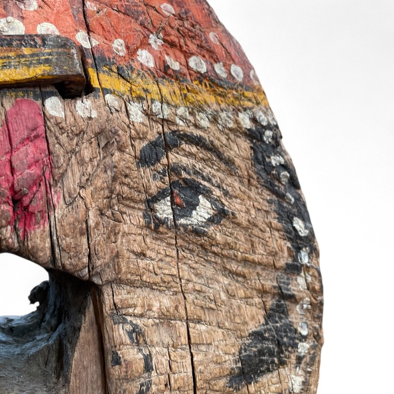 Vintage Hand-Painted Wooden Wheel Face Sculpture
