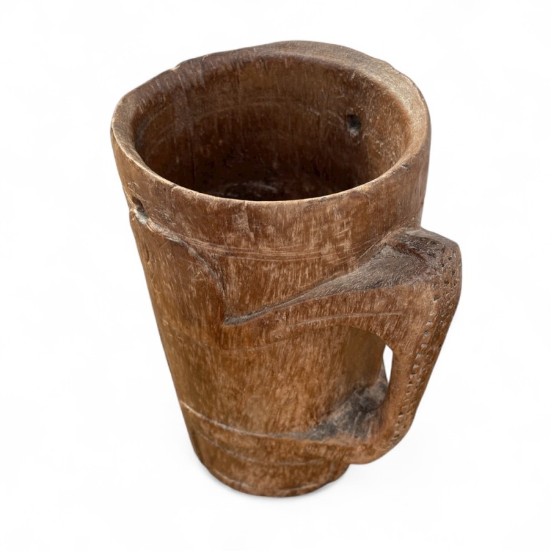 Hand-Carved Wooden Mug Vase