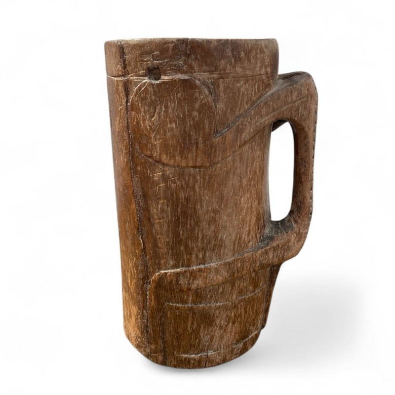 Hand-Carved Wooden Mug Vase