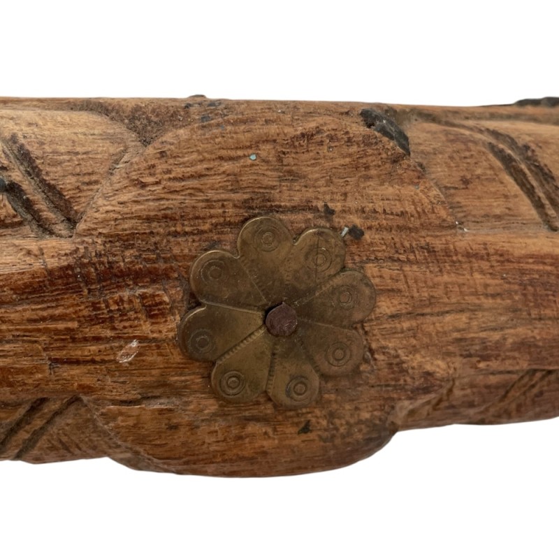 Hand-Carved Wooden Wall Hook with Brass Detail