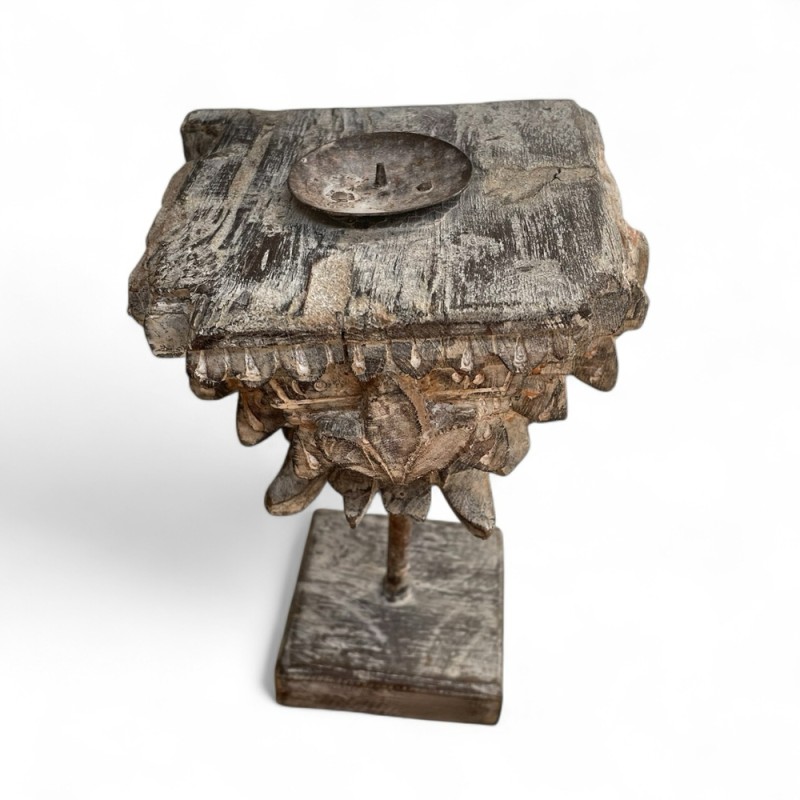 Hand-Carved Wooden Candle Holders on Stands