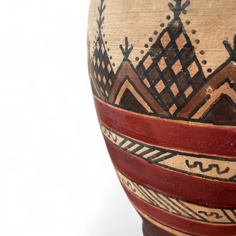 Hand-Painted Terracotta Jug with Tribal Motifs