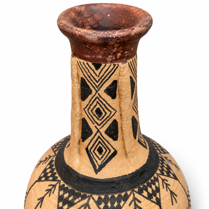 Hand-Painted Terracotta Jug with Tribal Motifs