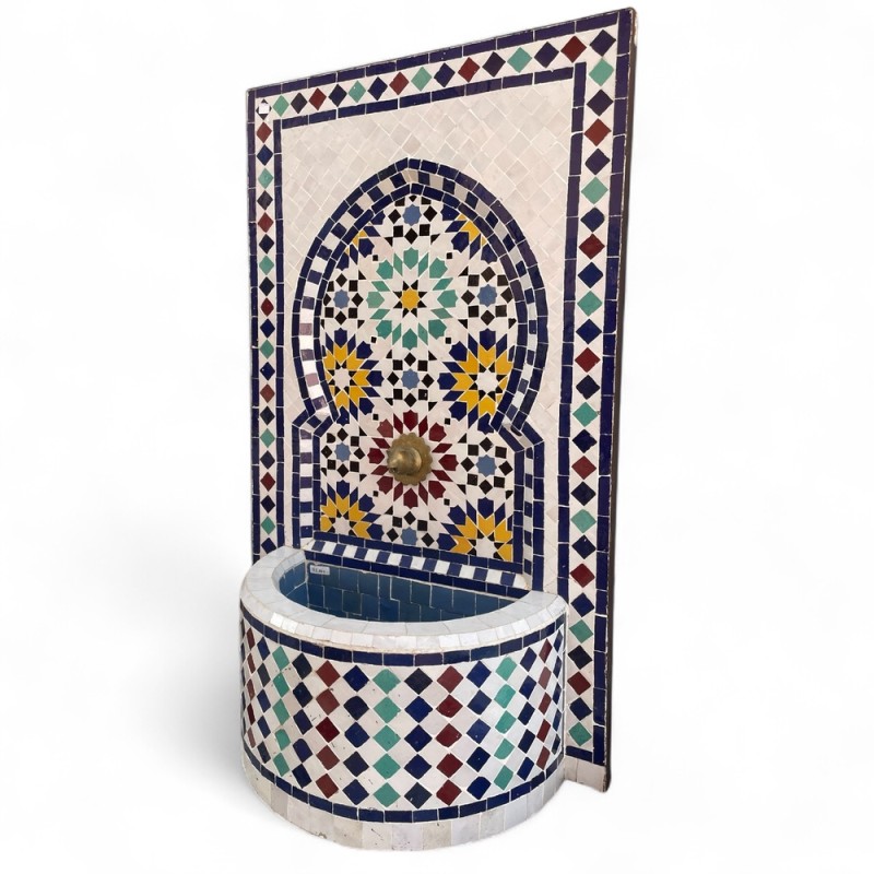 Moroccan Mosaic Fountain with Brass Spout