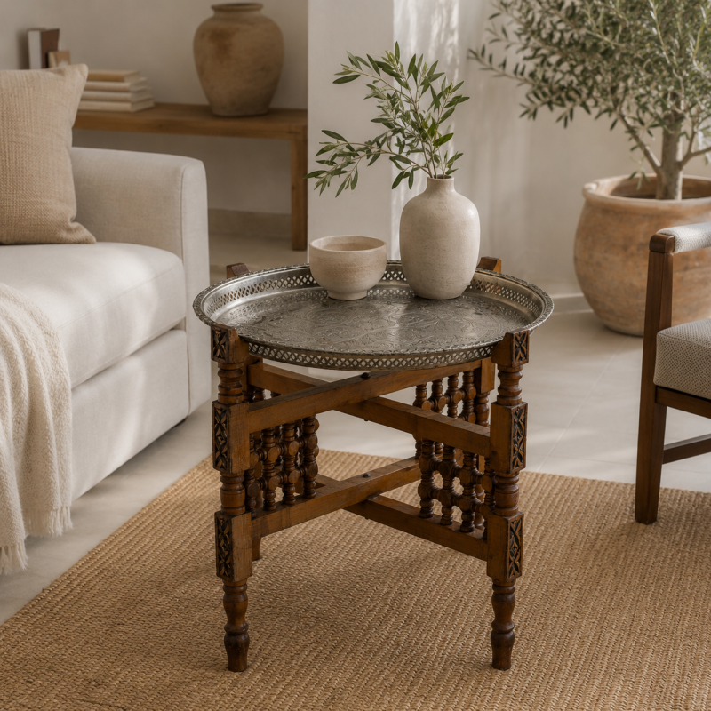 Moroccan Tray Coffee Table, Silver