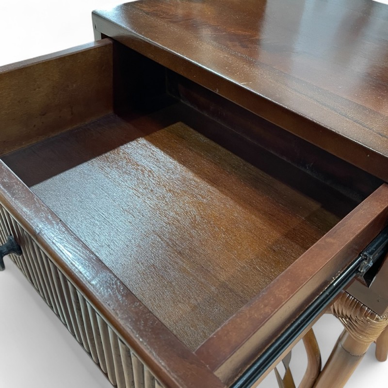 Indonesian Teak & Rattan Side Table