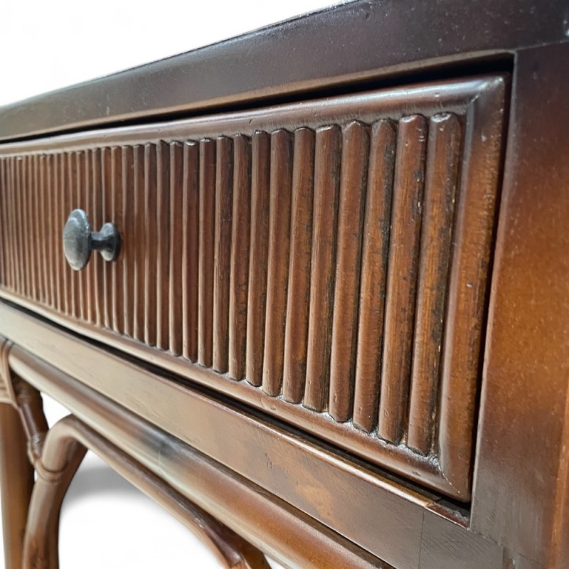 Indonesian Teak & Rattan Side Table