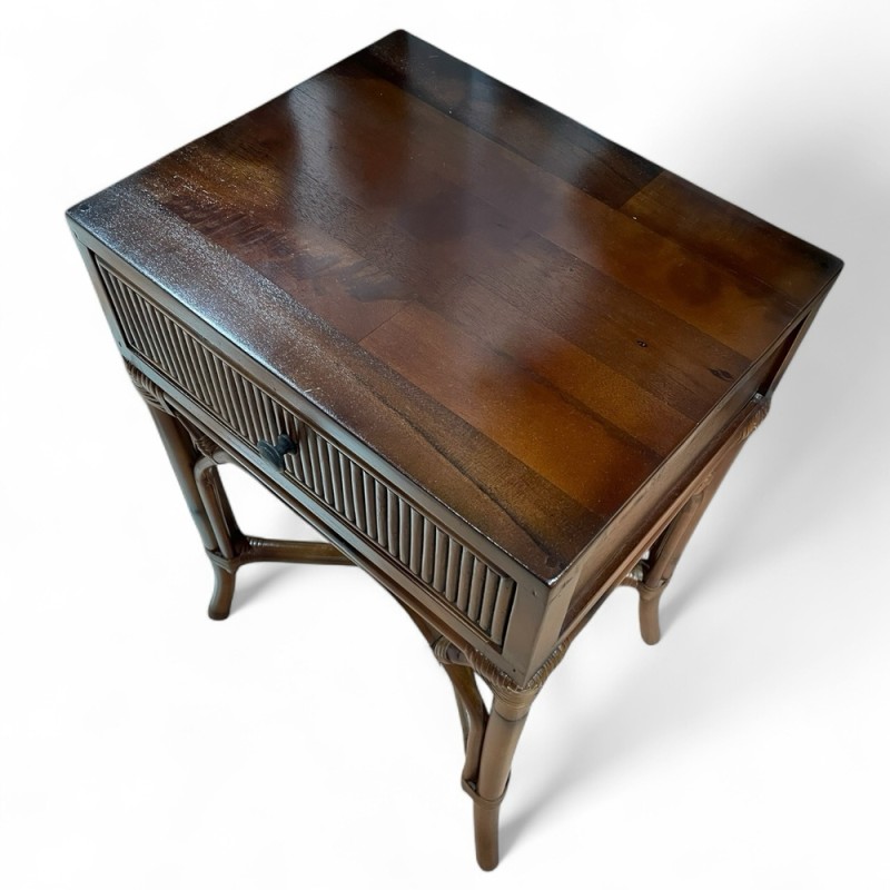 Indonesian Teak & Rattan Side Table