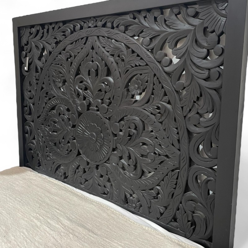 Black Carved Teak Headboard