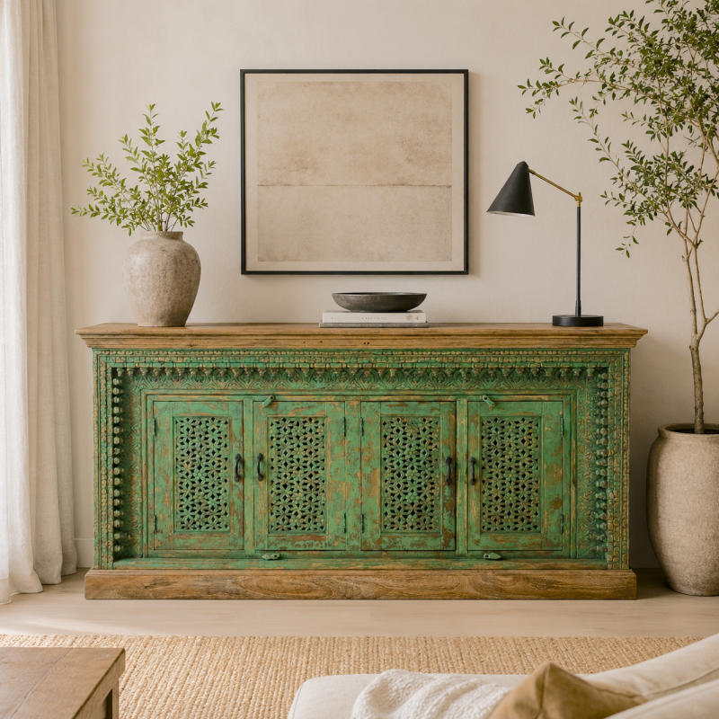 Hand-Carved Mango Wood Sideboard