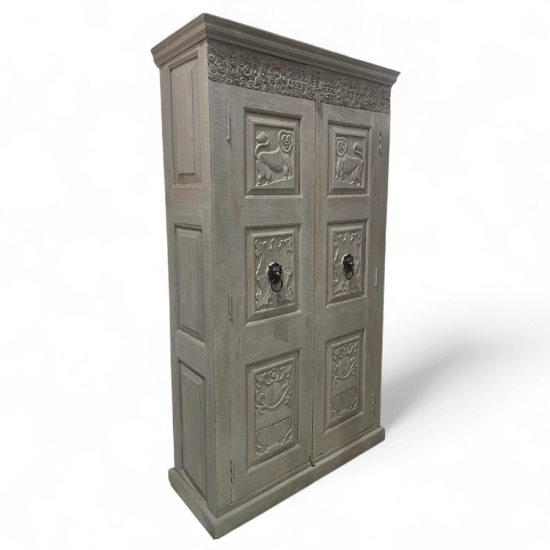 Carved Wooden Cabinet with Lion Motifs