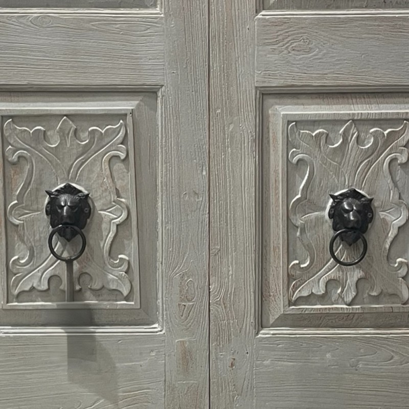 Carved Wooden Cabinet with Lion Motifs