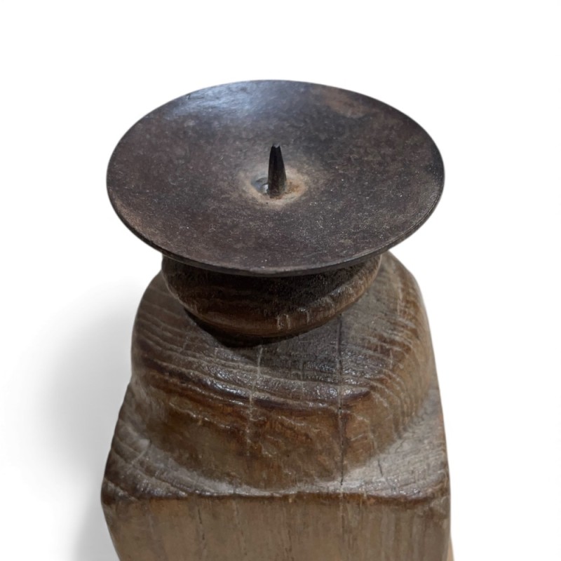 Vintage Indian Teak Candle Holder — Short Block Style