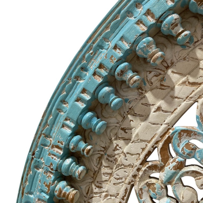 Round Carved Wall Panel with Floral Motif