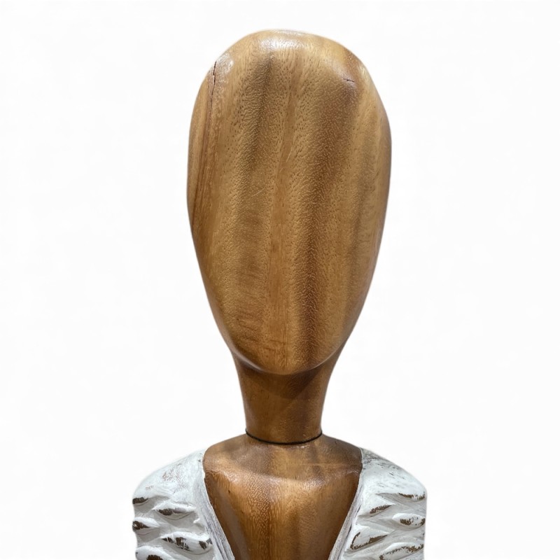 Tall Wood Sculpture – White Carved