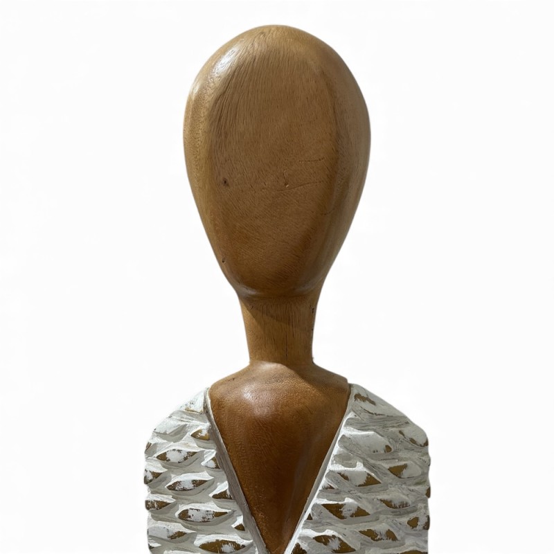 Tall Carved Wooden Figure – White Pattern