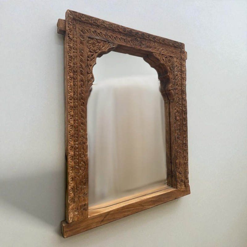 Indian Hand-Carved Teak Mirror Frame