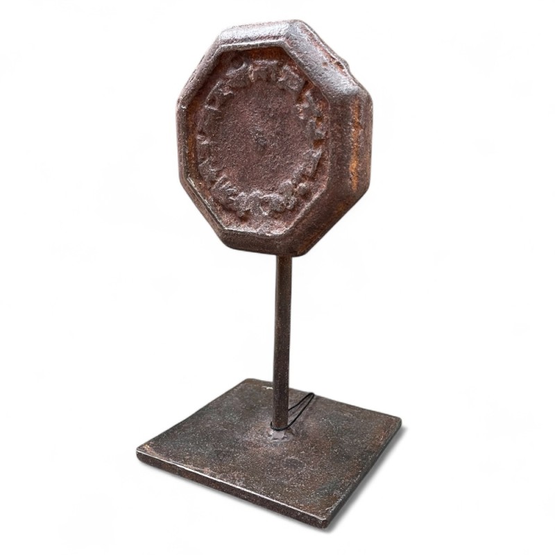 Antique Iron Coin Mold on Stand