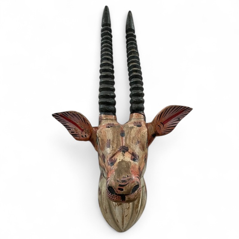 Hand-Carved Wooden Antelope Head