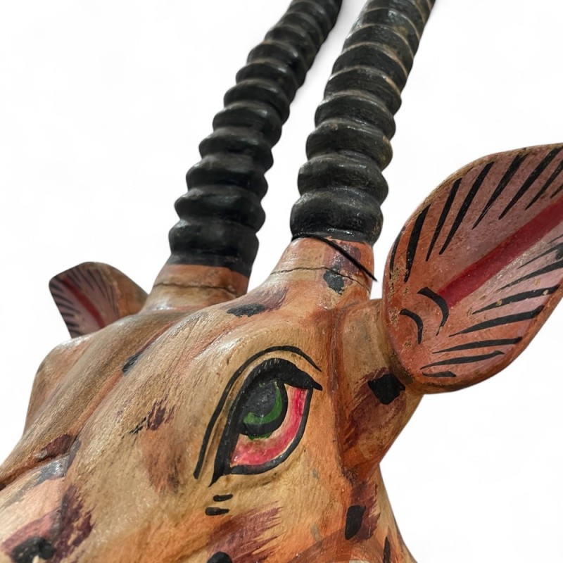Hand-Carved Wooden Antelope Head