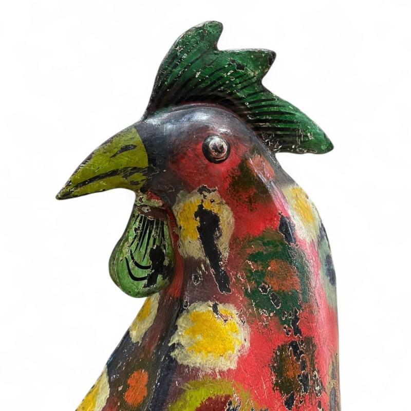 Colorful Hand-Painted Rooster Statue
