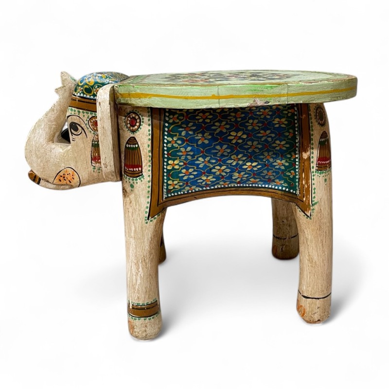 Hand-Painted Elephant Stool