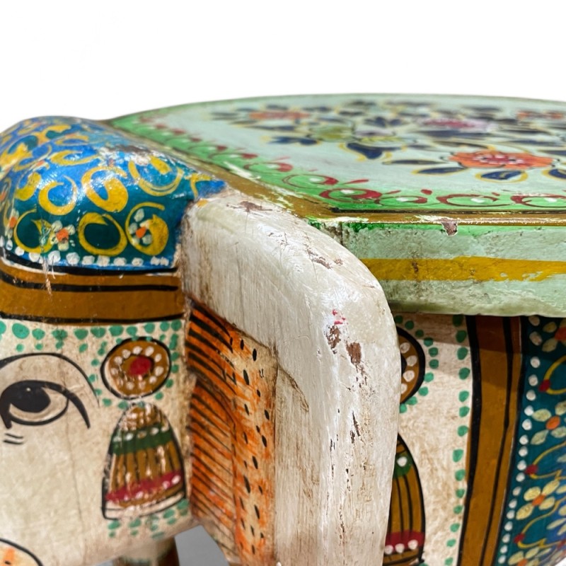 Hand-Painted Elephant Stool