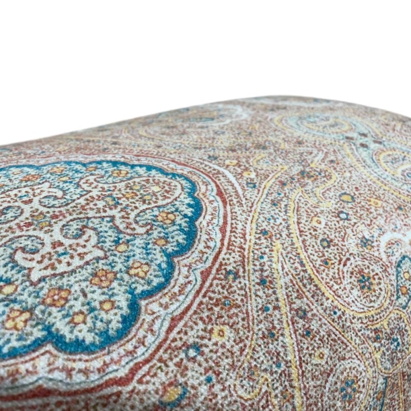 Vintage Carved Wood Bench with Paisley Upholstery