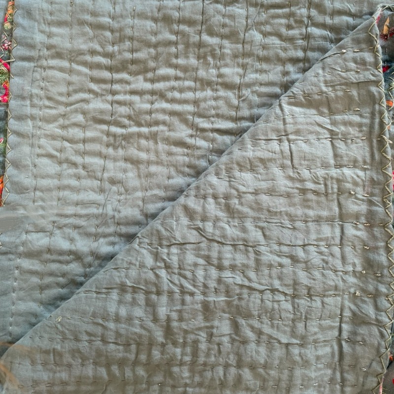 Floral Kantha Quilt – Teal & Pink