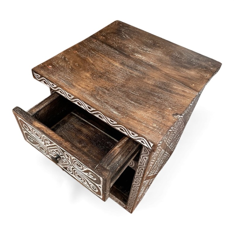 Hand-Carved Tribal Bedside Table
