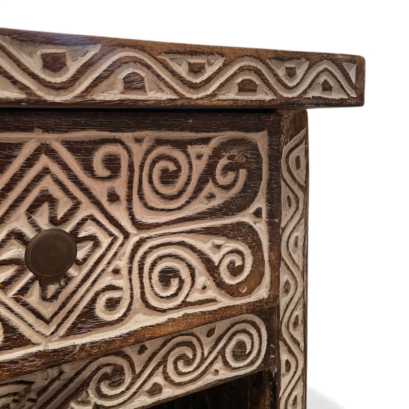 Hand-Carved Tribal Bedside Table