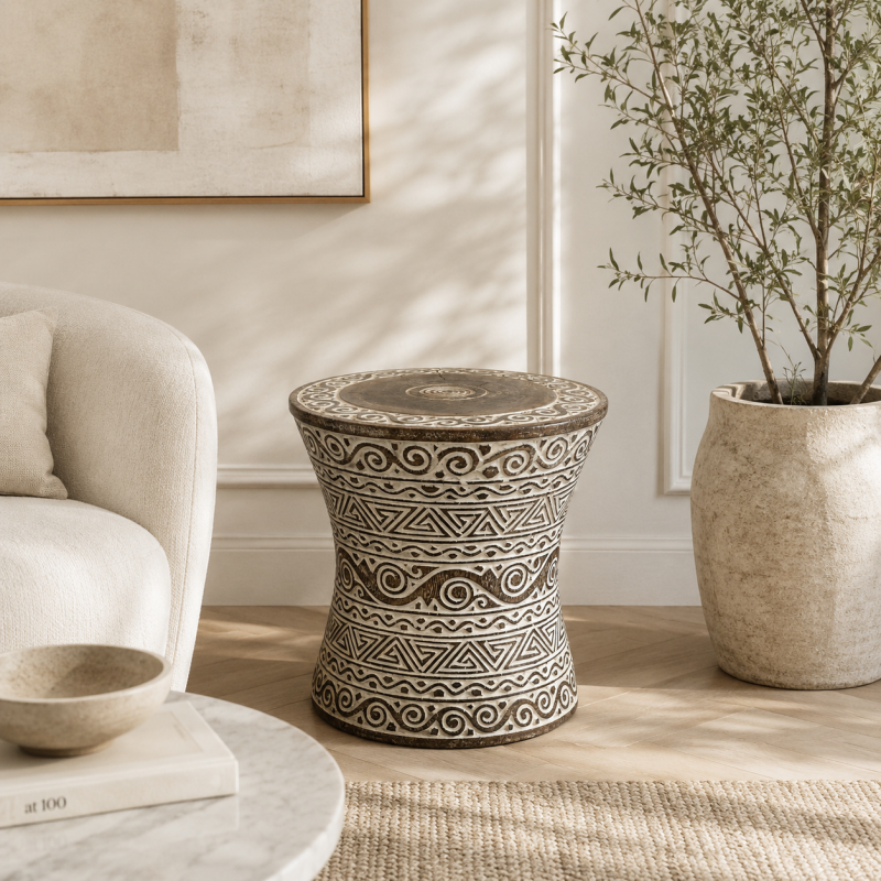 Hand-Carved  Drum Stool