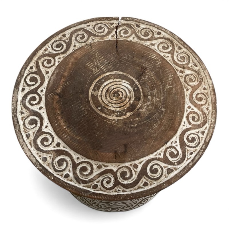 Hand-Carved Tribal Drum Stool