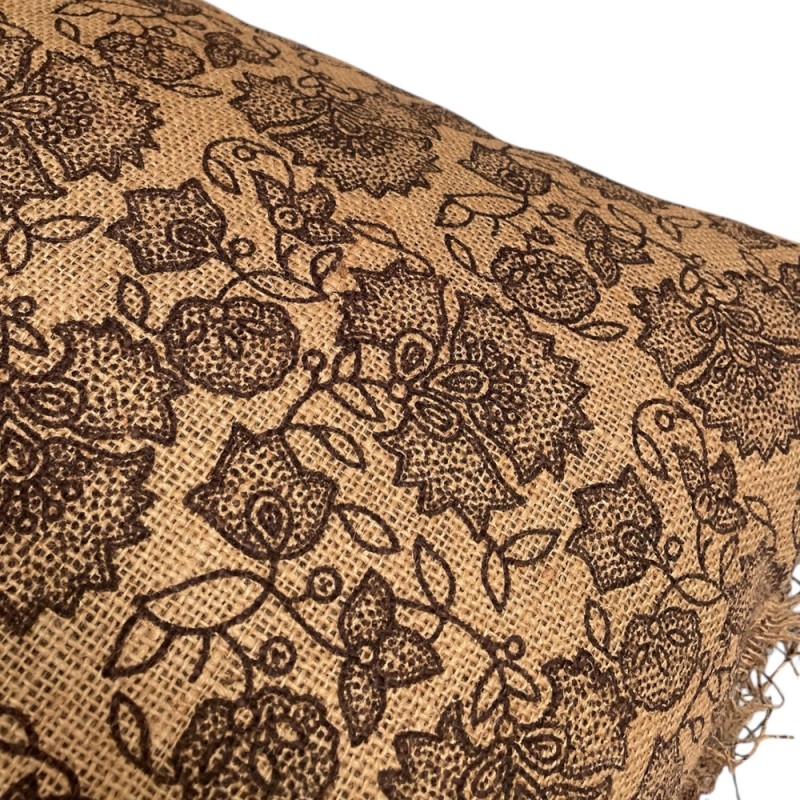Brown Floral Jute Cushion