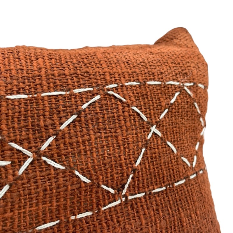 Hand-Embroidered Rust Pillow