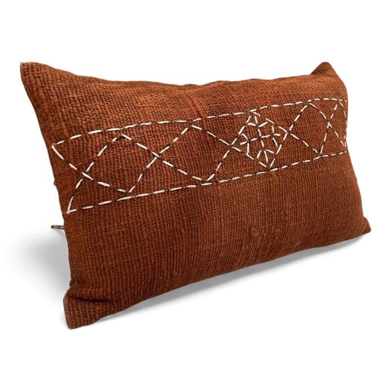 Hand-Embroidered Rust Pillow