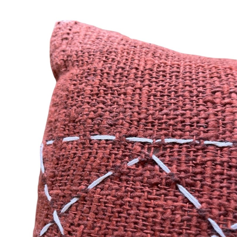 Hand-Embroidered Rust Pillow