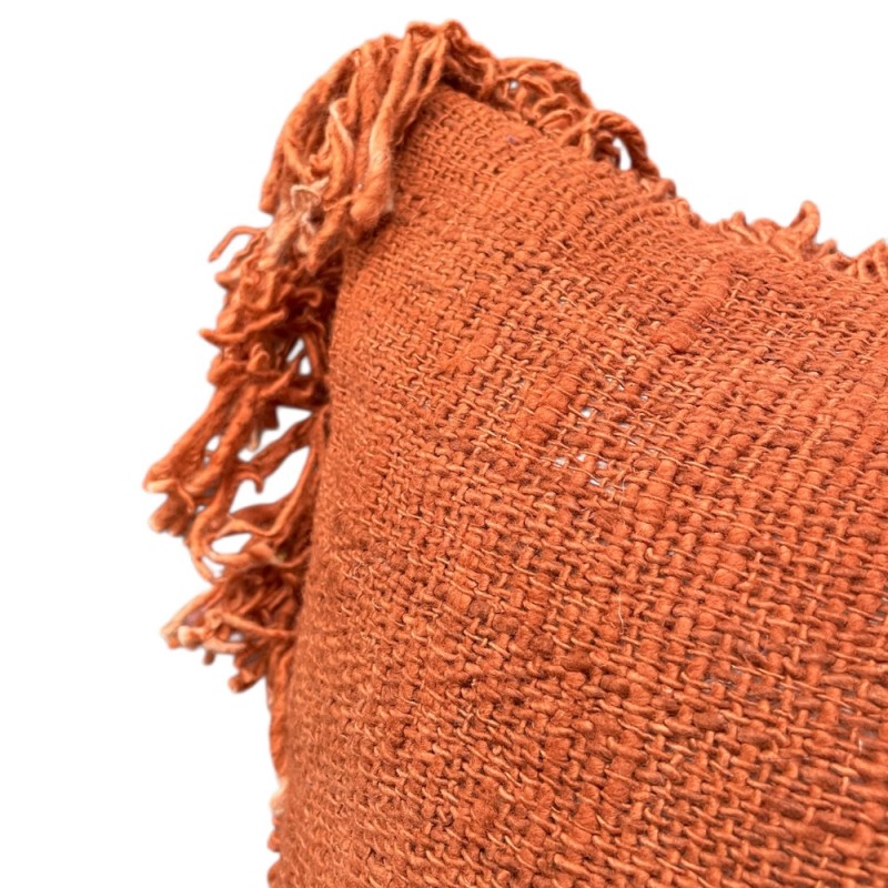 Rust Fringe Handwoven Cushion