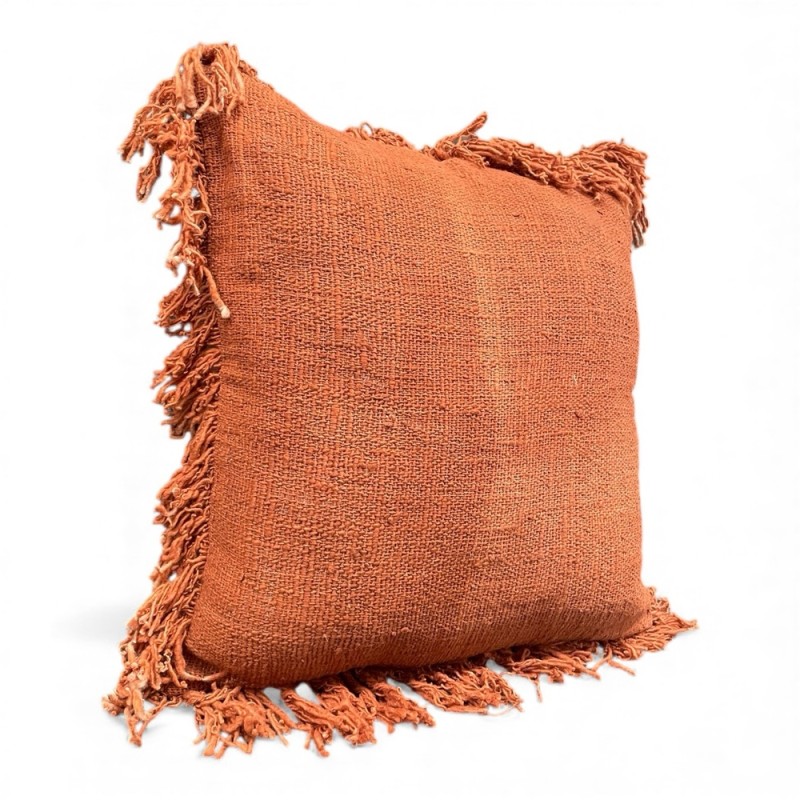 Rust Fringe Handwoven Cushion