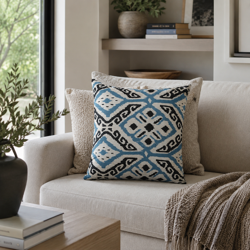 Blue Ikat Decorative Pillow Cover