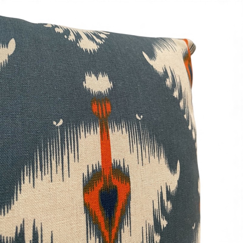 Ikat Inspired Cotton Pillow – Teal & Rust