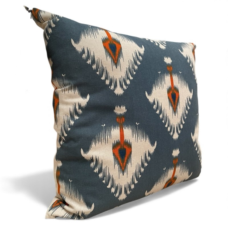 Ikat Inspired Cotton Pillow – Teal & Rust