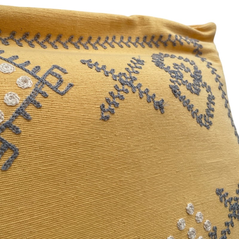 Yellow Embroidered Decorative Pillow