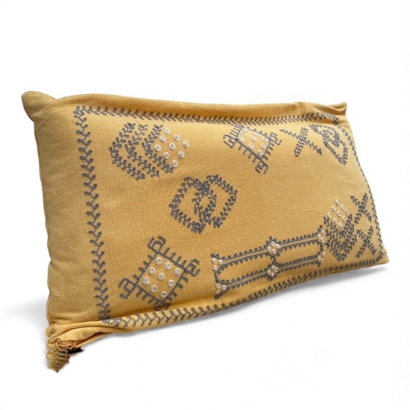 Yellow Embroidered Decorative Pillow