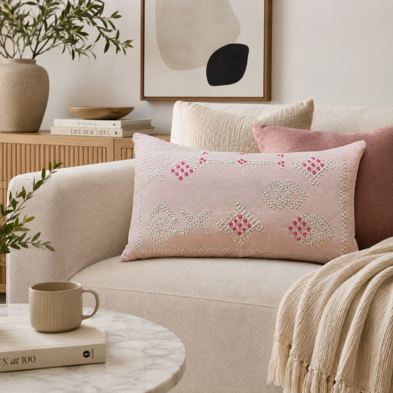 Embroidered Pillow – Pink