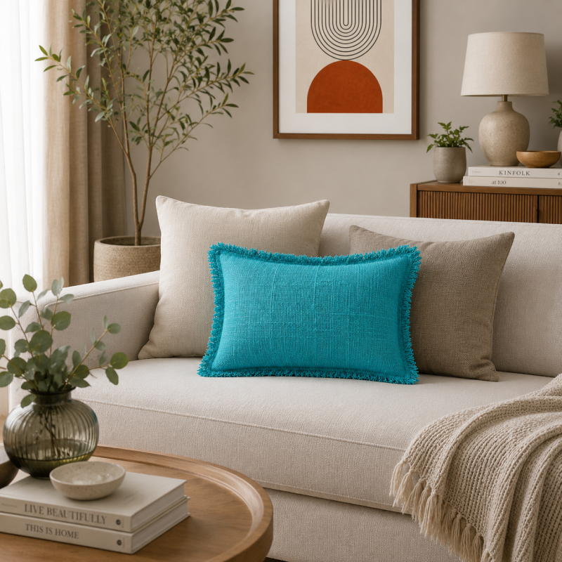 Teal Fringe Cushion