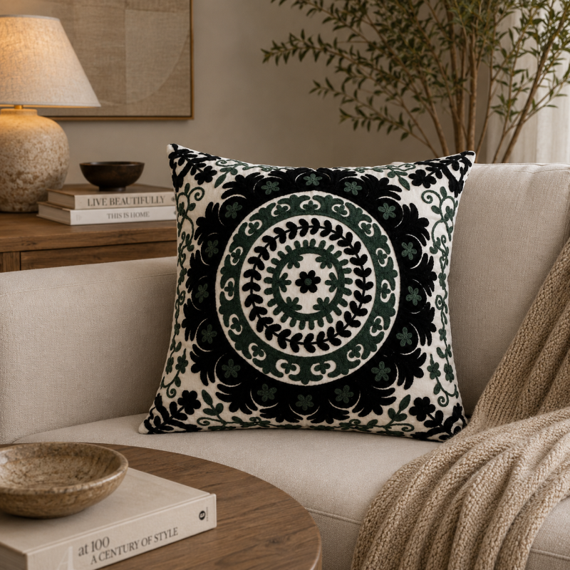 Verde Mandala Embroidered Cushion