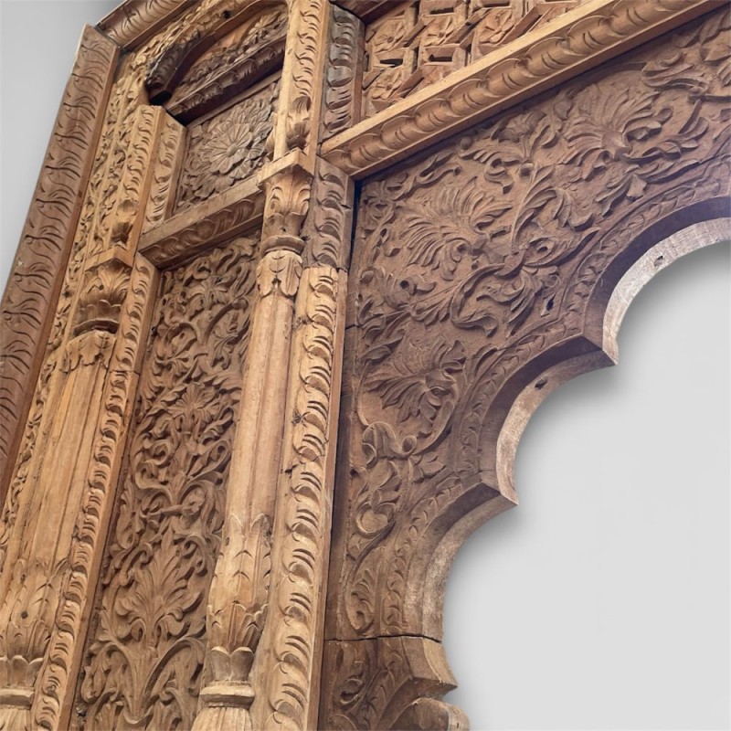 Antique Hand-Carved Indian Wooden Arch Panel