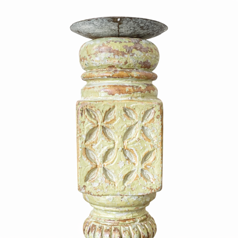Distressed Carved Wooden Candle Stand